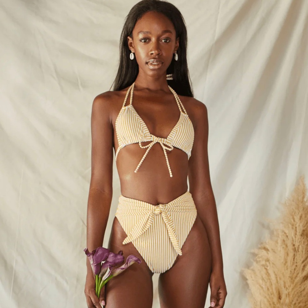Montce Canary Stripe Euro Bow Bikini Top & Paula Tie-Up Bikini Bottom